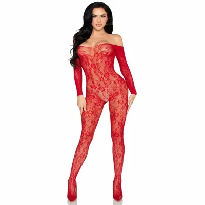 Krajkový bodystocking Leg Avenue 89366, červený, univerzální velikost - obrázek 5
