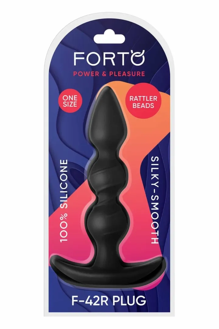 Anální kuličky FORTO F-42R Rattler, spirálové s chrastící kuličkou, silikon, černé