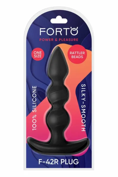 Anální kuličky FORTO F-42R Rattler, spirálové s chrastící kuličkou, silikon, černé