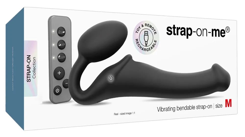 Vibrační strap-on Strap-On-Me Vibrating Bendable, 3 motory, černý, 15,2 cm