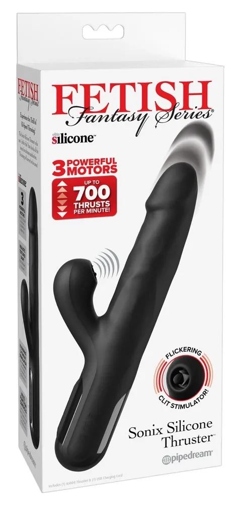 Přirážecí rabbit vibrátor Fetish Fantasy Series Sonix, silikonový, černý, 23 cm
