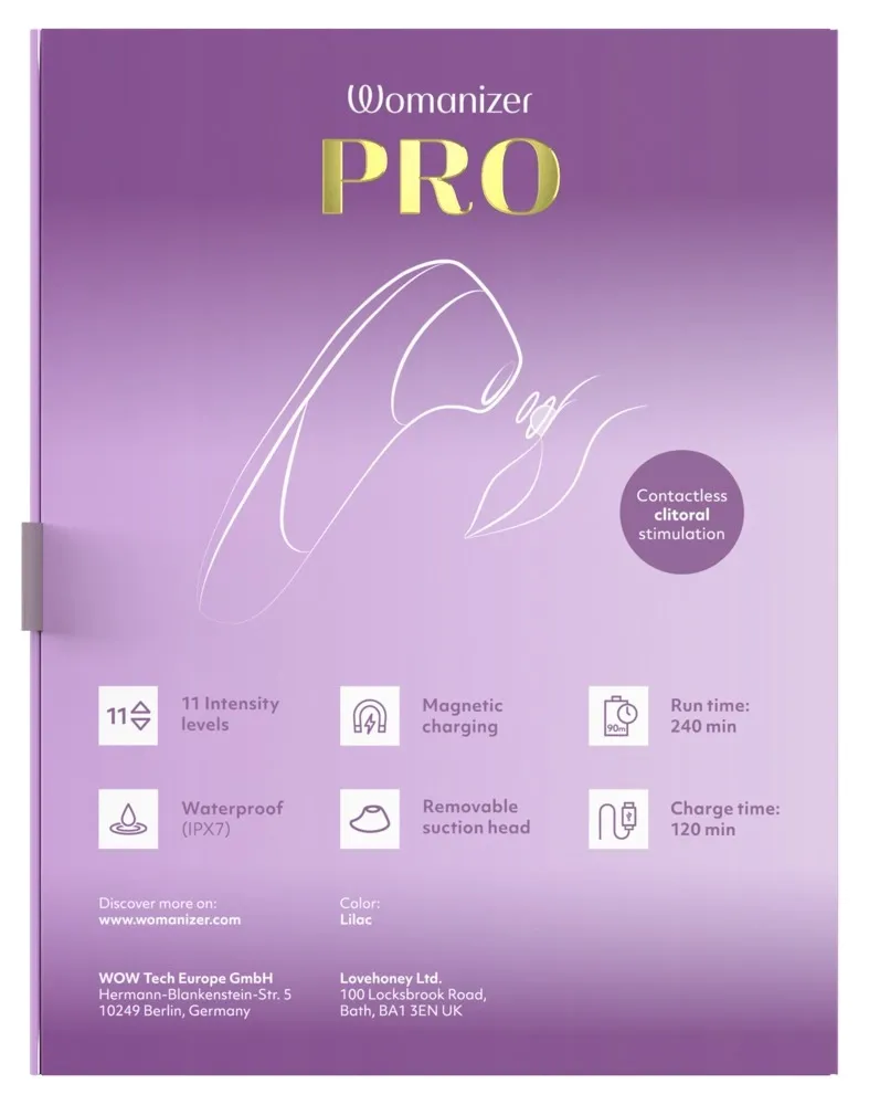 Tlakový stimulátor klitorisu Womanizer Pro Vibrant, šeříkový - obrázek 6