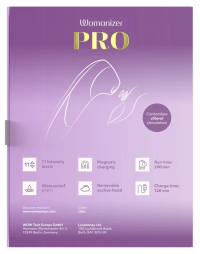 Tlakový stimulátor klitorisu Womanizer Pro Vibrant, šeříkový - obrázek 6