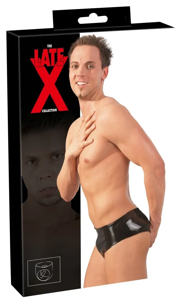 Pánské latexové slipy LateX s vnitřním dildem, černé, M/L