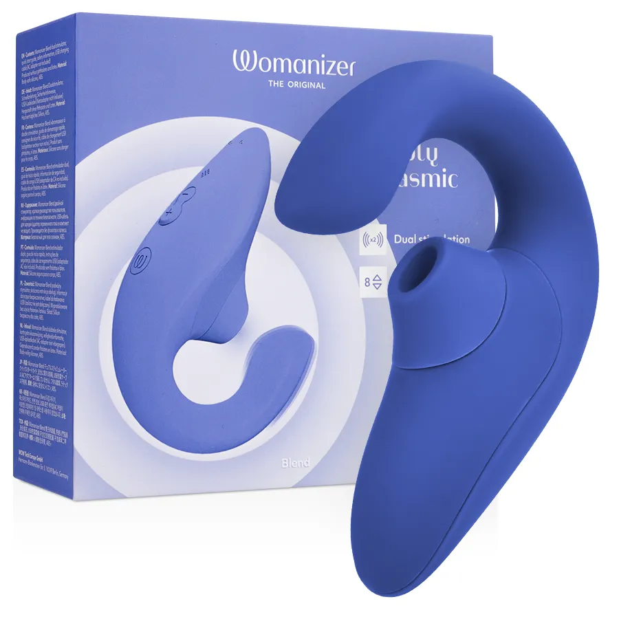 Rabbit vibrátor s tlakovým stimulátorem klitorisu Womanizer Blend, zářivě modrý