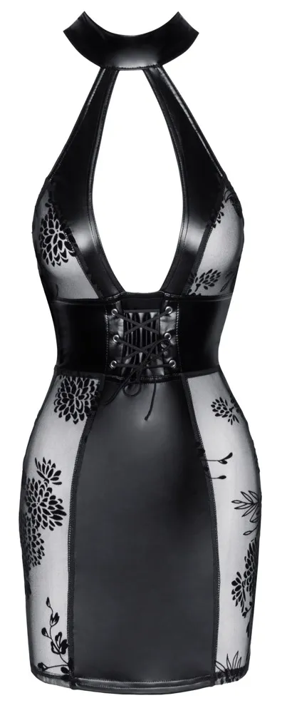 Mini šaty Noir Handmade s chokerem, matné s průsvitnými panely, černé, L - obrázek 5