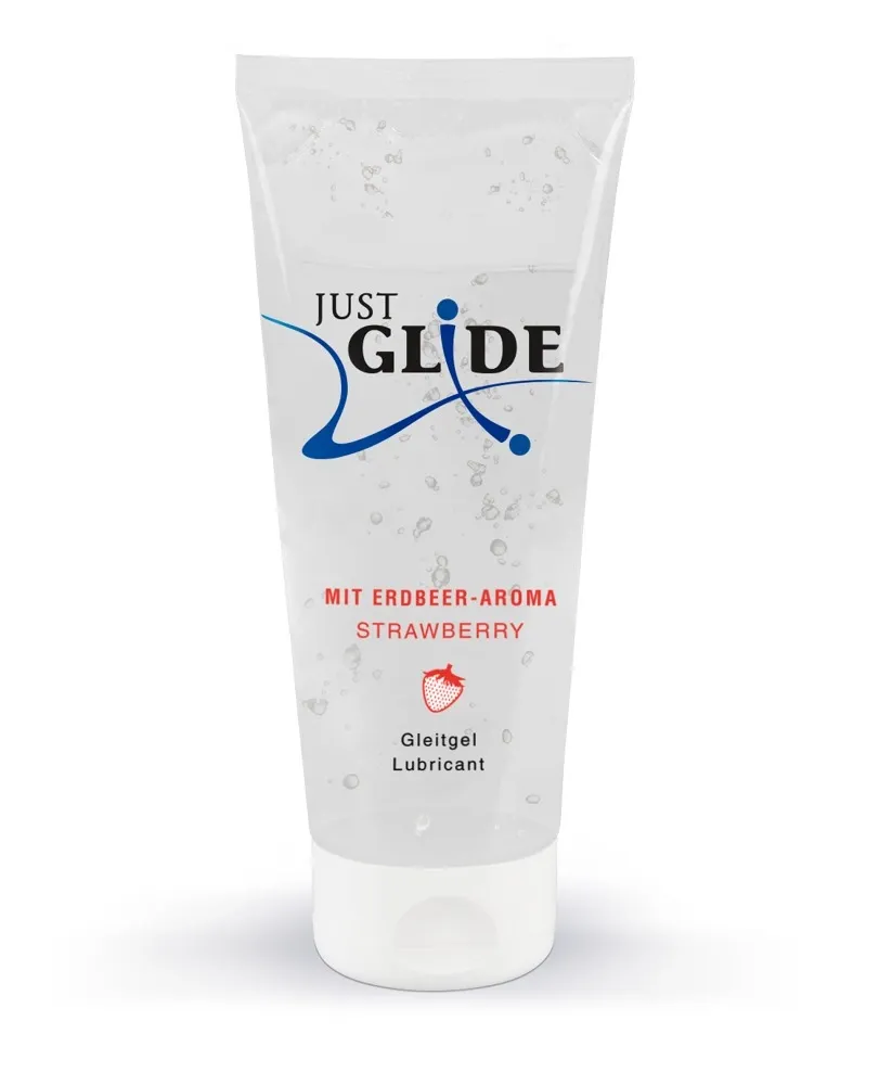 Lubrikační gel Just Glide Strawberry na vodní bázi, jahoda, 200 ml