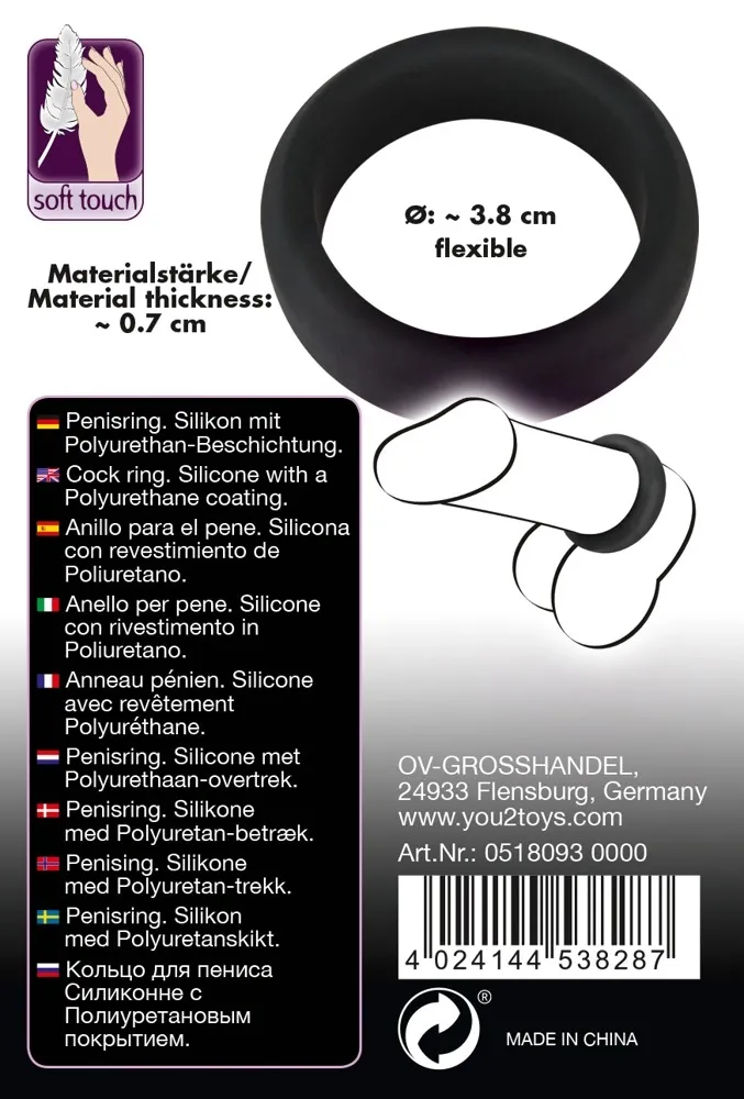 Silikonový erekční kroužek Black Velvets, Soft Touch, černý, 3,8 cm - obrázek 7