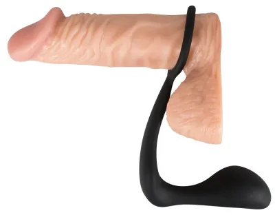 Erekční kroužek s análním kolíkem Black Velvets Duo System, silikon, černý - obrázek 8