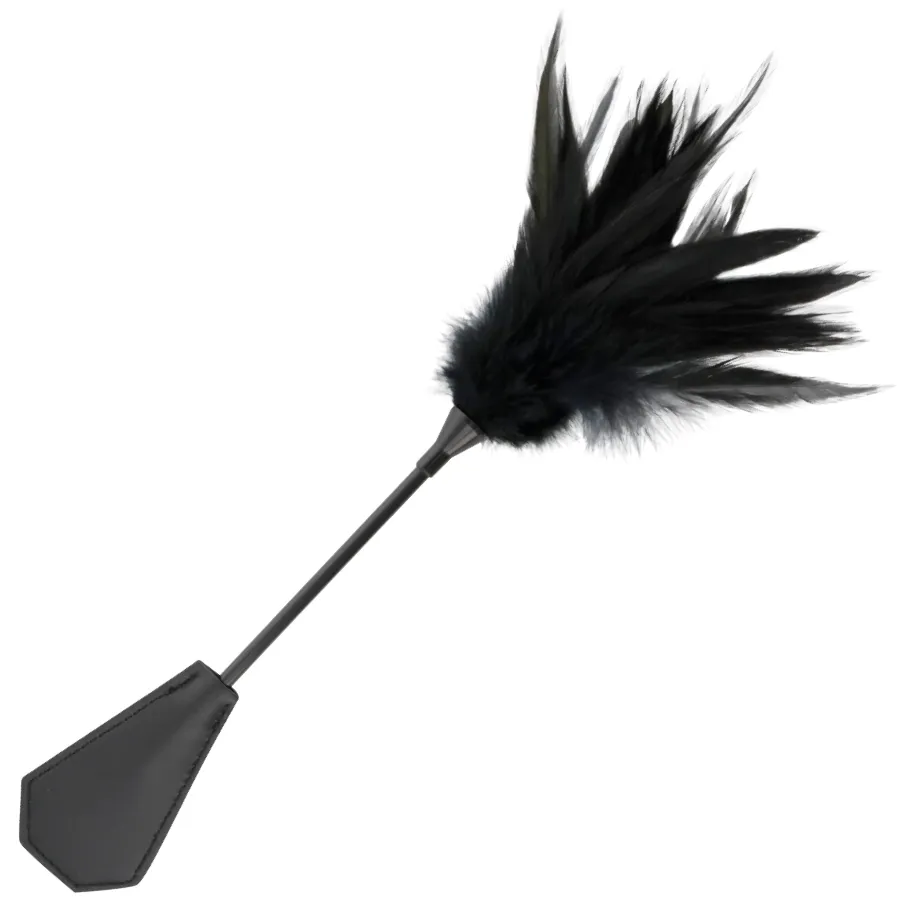 Jezdecký bičík s peřím Darkness, oboustranný, černý, 48 cm