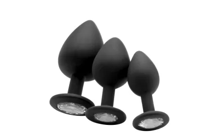 Silikonový anální kolík EasyToys Diamond Regular s ozdobným kamínkem, černý - obrázek 3