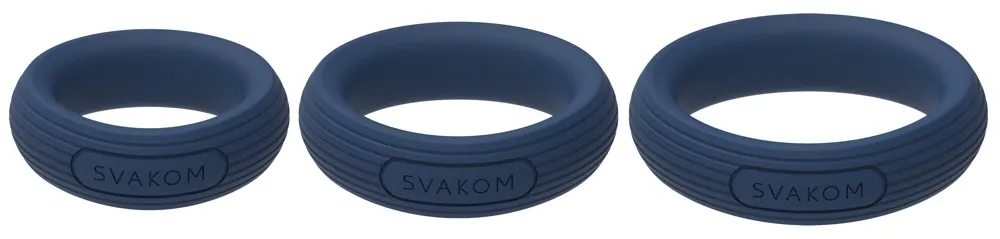 Sada erekčních kroužků SVAKOM Triooo, 3 velikosti, silikon, tmavě modrá - obrázek 3