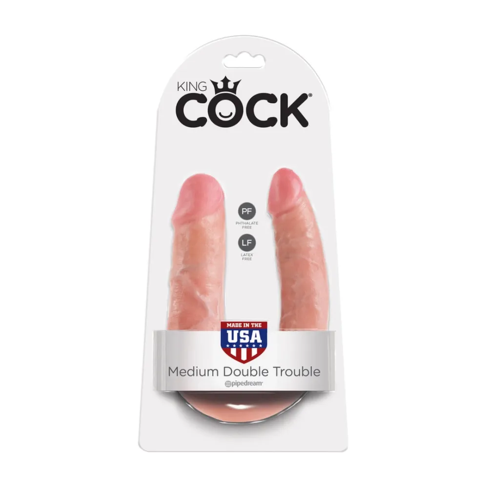 Oboustranné dildo King Cock U-Shaped Medium Double Trouble, tělové, 13,9 cm - obrázek 4