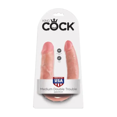 Oboustranné dildo King Cock U-Shaped Medium Double Trouble, tělové, 13,9 cm - obrázek 4