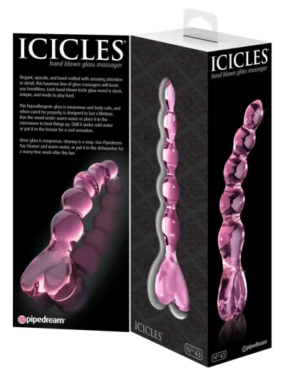 Skleněné dildo Icicles No. 43 s rukojetí ve tvaru srdce, růžové - obrázek 5