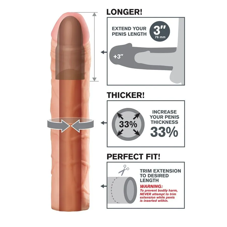Návlek na penis Fantasy X-tensions Perfect 3″, prodloužení o 7,6 cm, tělový - obrázek 4