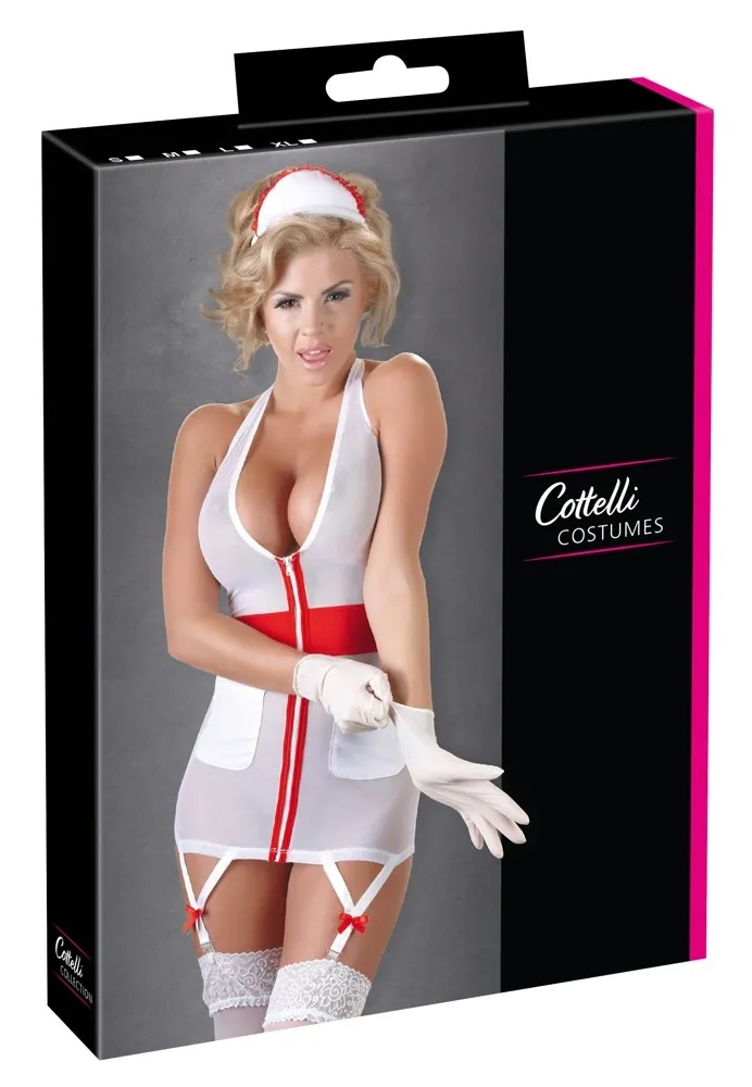 Kostým zdravotní sestry Cottelli Collection Nurse s čelenkou, bílo-červený, M
