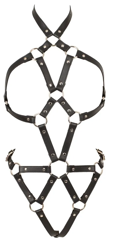 Postroj na tělo Bad Kitty Metall Harness z umělé kůže, nastavitelný, černý, S-L - obrázek 7