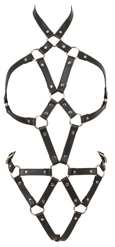 Postroj na tělo Bad Kitty Metall Harness z umělé kůže, nastavitelný, černý, S-L - obrázek 7