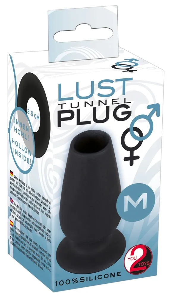 Dutý anální kolík You2Toys Lust Tunnel Plug M, silikon, černý, 10 cm