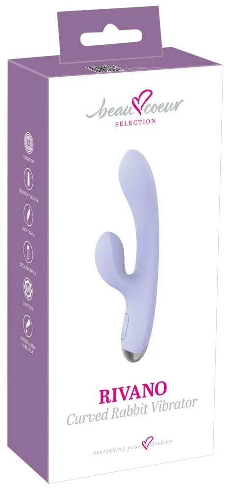 Rabbit vibrátor beau coeur Rivano Curved se dvěma motory, silikon, 20,4 cm