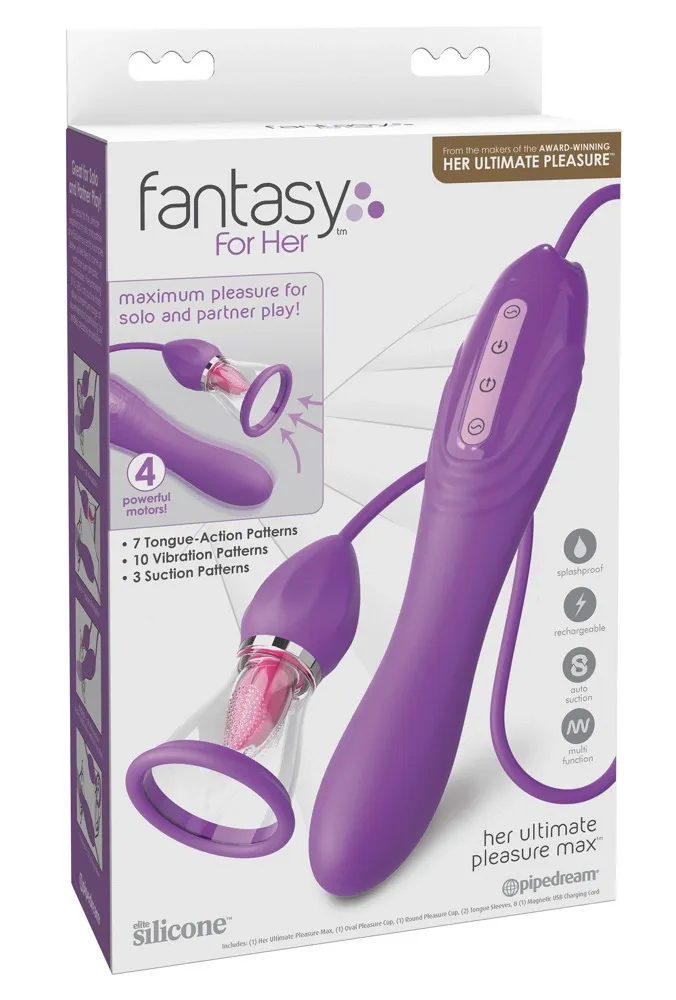 Tlakový stimulátor s jazýčkem a hadicí Fantasy For Her Ultimate Pleasure Max, fialový