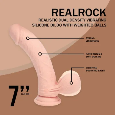 Realistický vibrátor RealRock s varlaty, zakřivený, dvouvrstvý silikon, 18 cm, tělový - obrázek 7