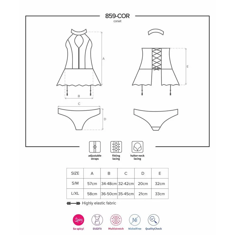Korzet s tangy Obsessive 859-COR-1, efekt wet look, L/XL, černý - obrázek 3