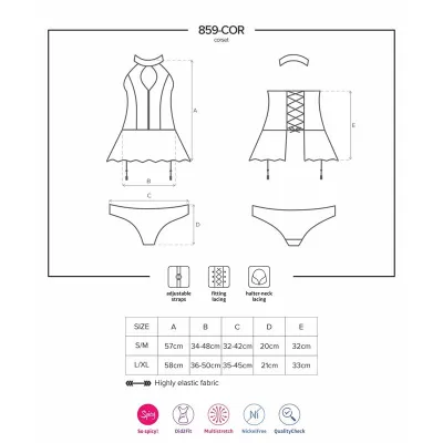 Korzet s tangy Obsessive 859-COR-1, efekt wet look, L/XL, černý - obrázek 3