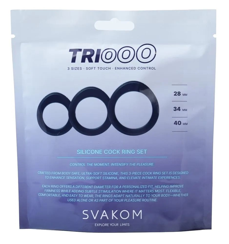 Sada erekčních kroužků SVAKOM Triooo, 3 velikosti, silikon, tmavě modrá