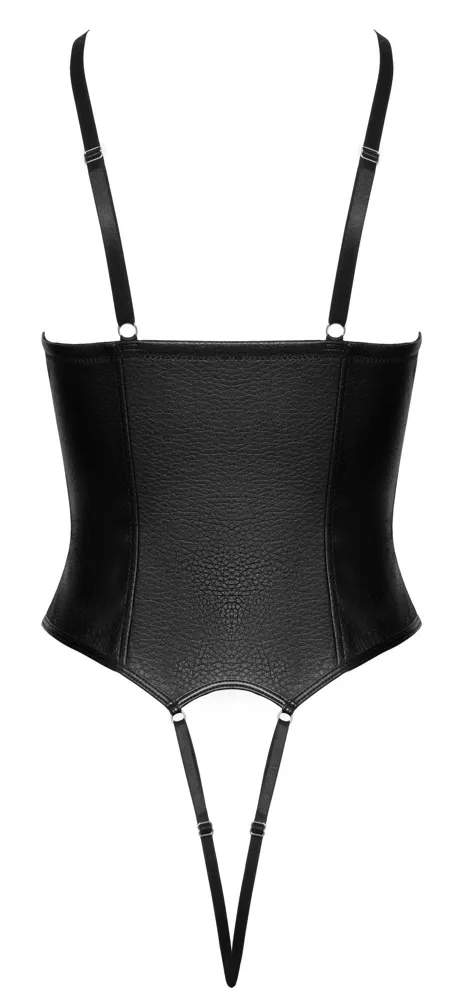 Otevřené body Cottelli LINGERIE z umělé kůže s řetízky a zipem, černé, S - obrázek 7