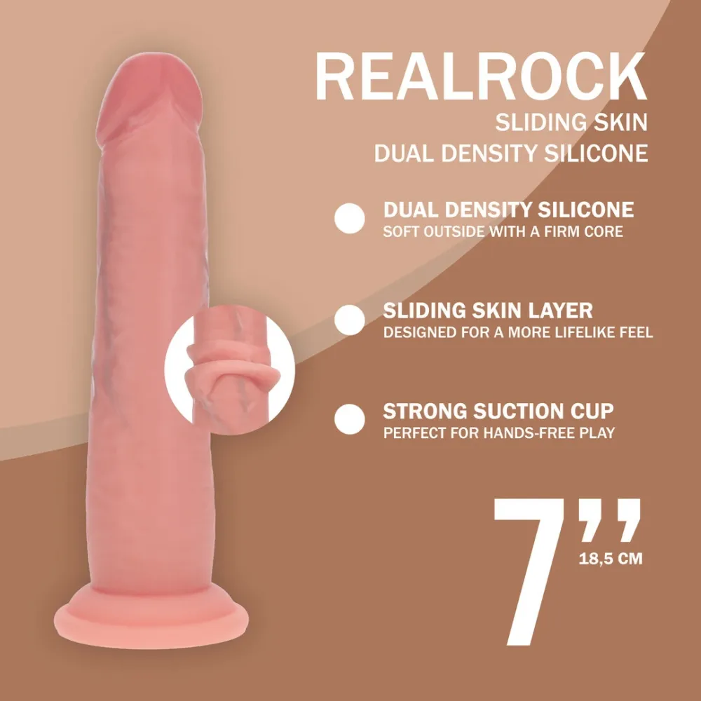 Realistické dildo RealRock Dual Density Model 7 Sliding Skin, tělové, 18,5 cm - obrázek 6