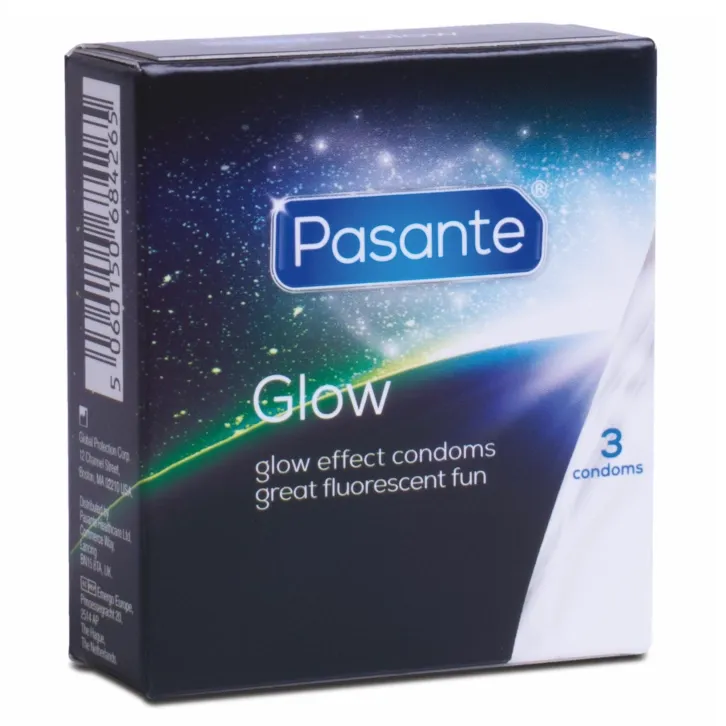 Svítící kondomy Pasante Glow, 53 mm, 3 ks