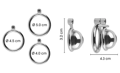 Kovová klec cudnosti Fetish Collection Mini Cock Cage se 3 kroužky, stříbrná, 4,3 cm - obrázek 7