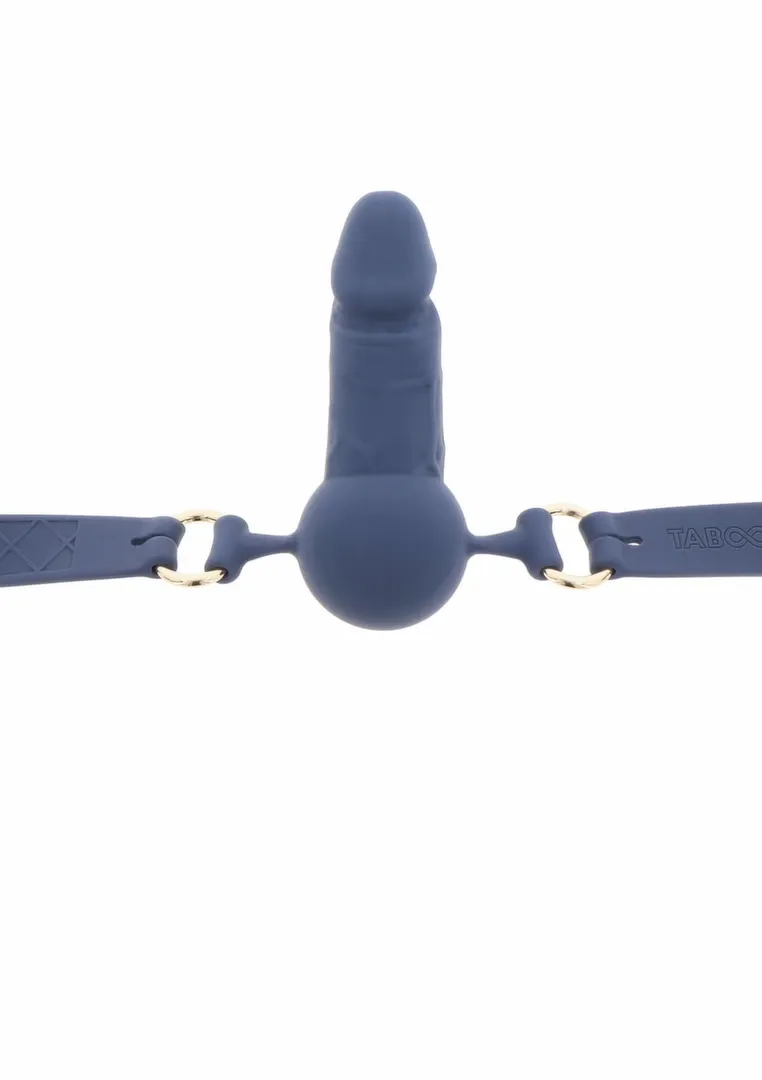 Silikonový roubík TABOOM s kuličkou a penisem, nastavitelný pásek, černý - obrázek 2
