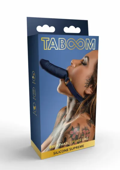 Silikonový prodyšný roubík TABOOM s nastavitelným páskem, černý - obrázek 3