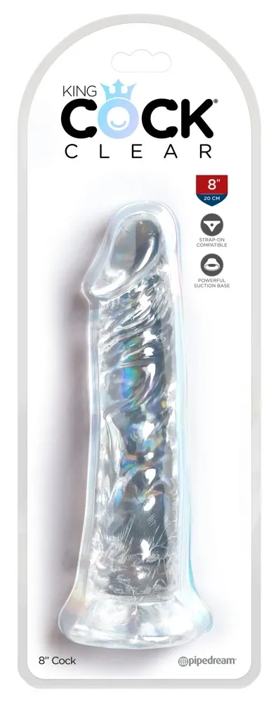 Průhledné realistické dildo King Cock Clear s přísavkou, 19,7 cm