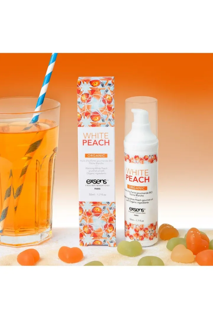 Hřejivý masážní olej EXSENS White Peach Organic, bílá broskev, 50 ml - obrázek 4
