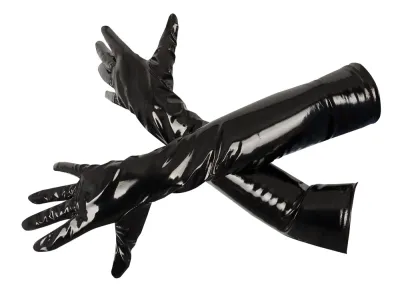 Dlouhé vinylové rukavice Black Level, lesklé černé, S - obrázek 3
