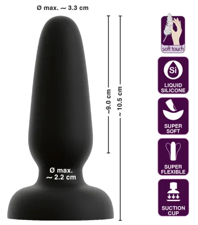 Anální kolík Black Velvets Silicone Plug S, malý, s přísavkou, černý, 10,5 cm - obrázek 6