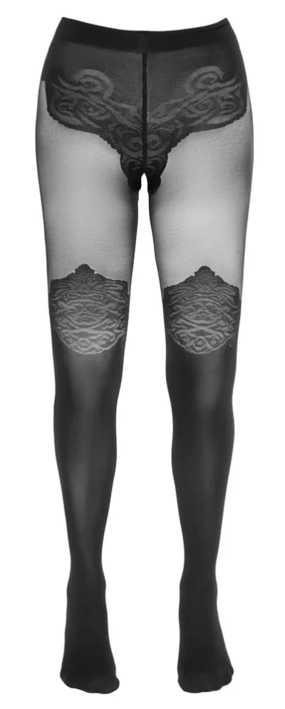 Punčocháče Cottelli LEGWEAR s efektem nadkolenek a otevřeným detailem, černé, 40/20 DEN - obrázek 5