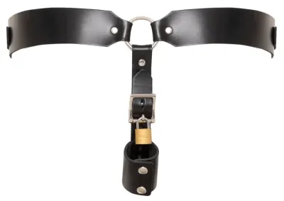 Pánský kožený jockstrap ZADO, uzamykatelný, s kovovými cvoky, černý - obrázek 8
