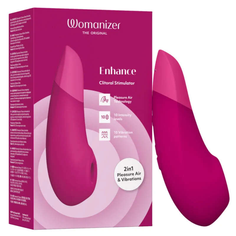 Tlakový stimulátor klitorisu s vibracemi Womanizer Enhance, zářivě růžový