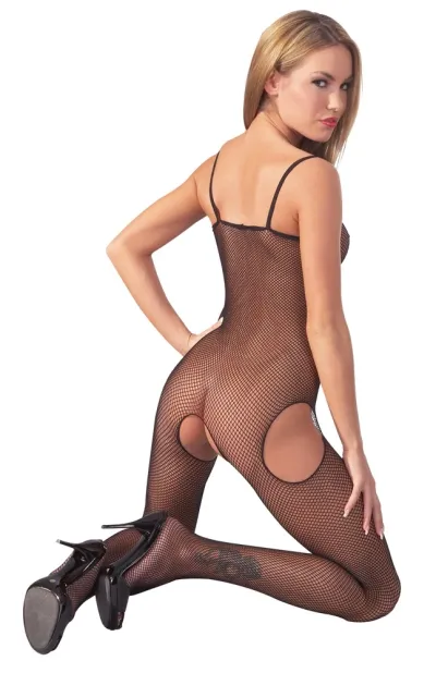 Síťový bodystocking Cottelli Collection s otevřenými boky, černý, S/M - obrázek 3