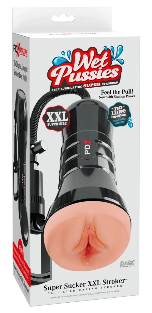 Umělá vagína XXL se sáním PDX Extreme Wet Pussies Super Sucker, světlá, 27,3 cm