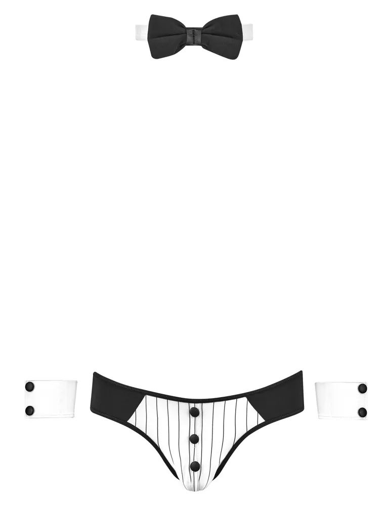 Pánský jockstrap Svenjoyment s proužkovanou vsadkou, manžety a motýlek, černý, S - obrázek 6