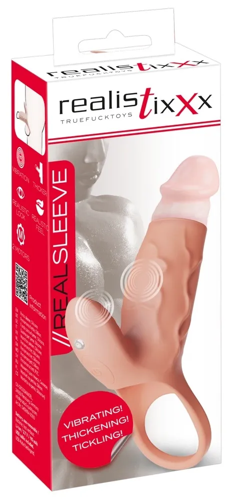 Vibrační návlek na penis Realistixxx Real Sleeve Clit S se stimulátorem klitorisu