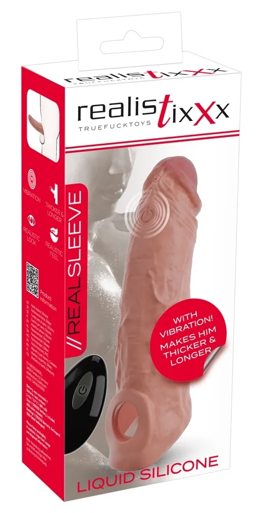 Vibrační návlek na penis Realistixxx RealSleeve s dálkovým ovládáním, 20 cm