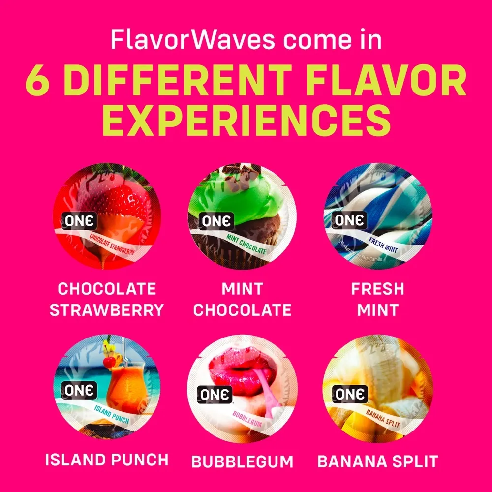 Kondomy s příchutí ONE Flavor Waves, mix 6 příchutí, 12 ks - obrázek 2