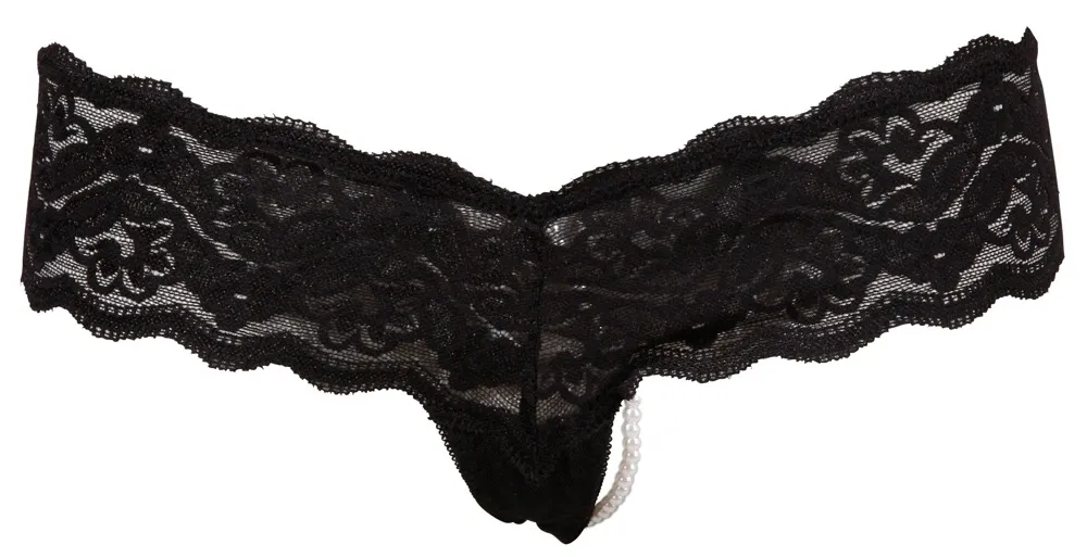 Krajková tanga s perlami Cottelli Collection, černá, M - obrázek 7